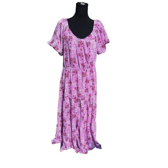 Draper James RSVP Large purple floral tiered maxi off shoulder flowy dress - Picture 4 of 9